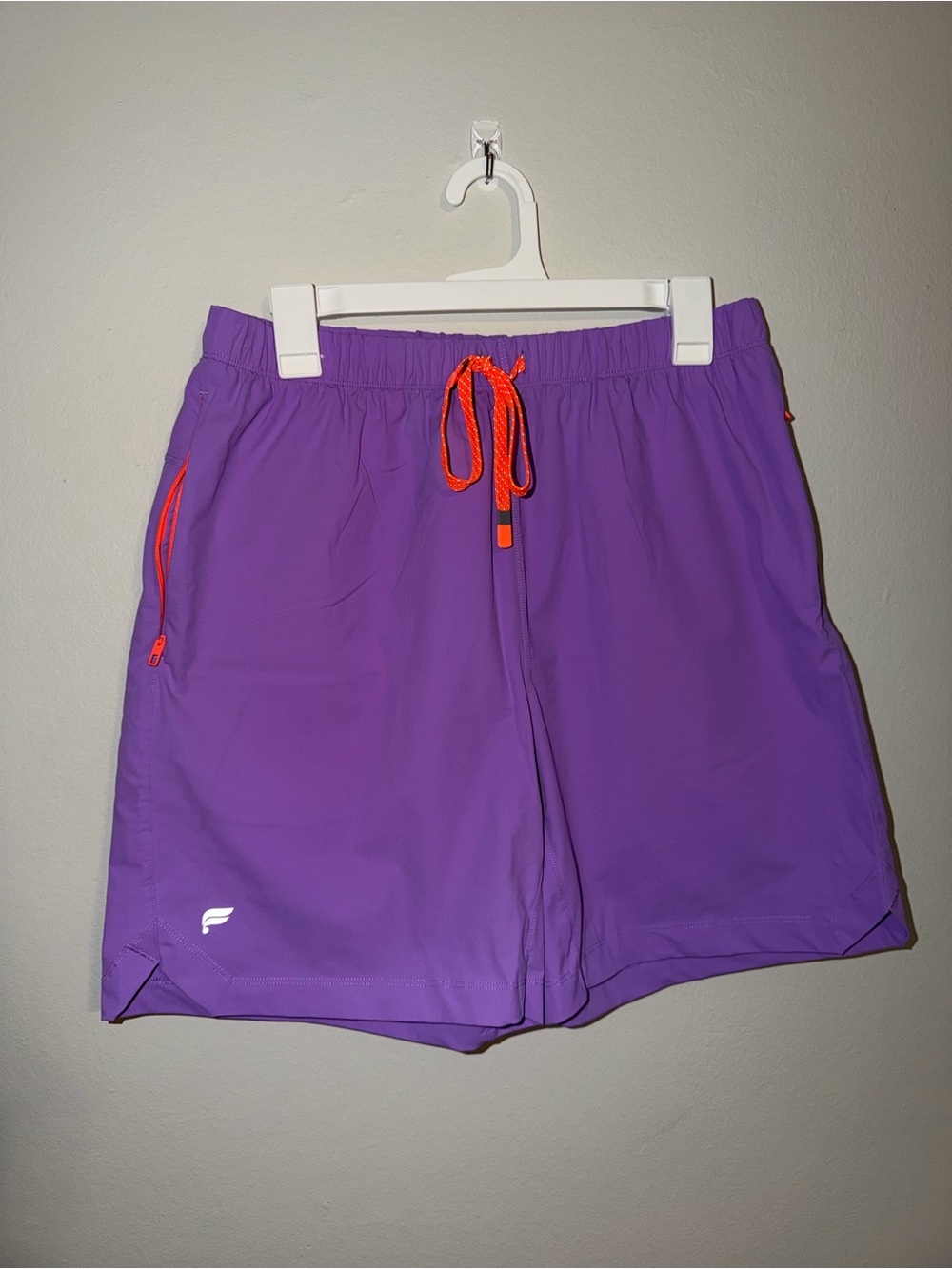 Fabletics Purple Men's Athletic Shorts with Neon Orange Drawcord